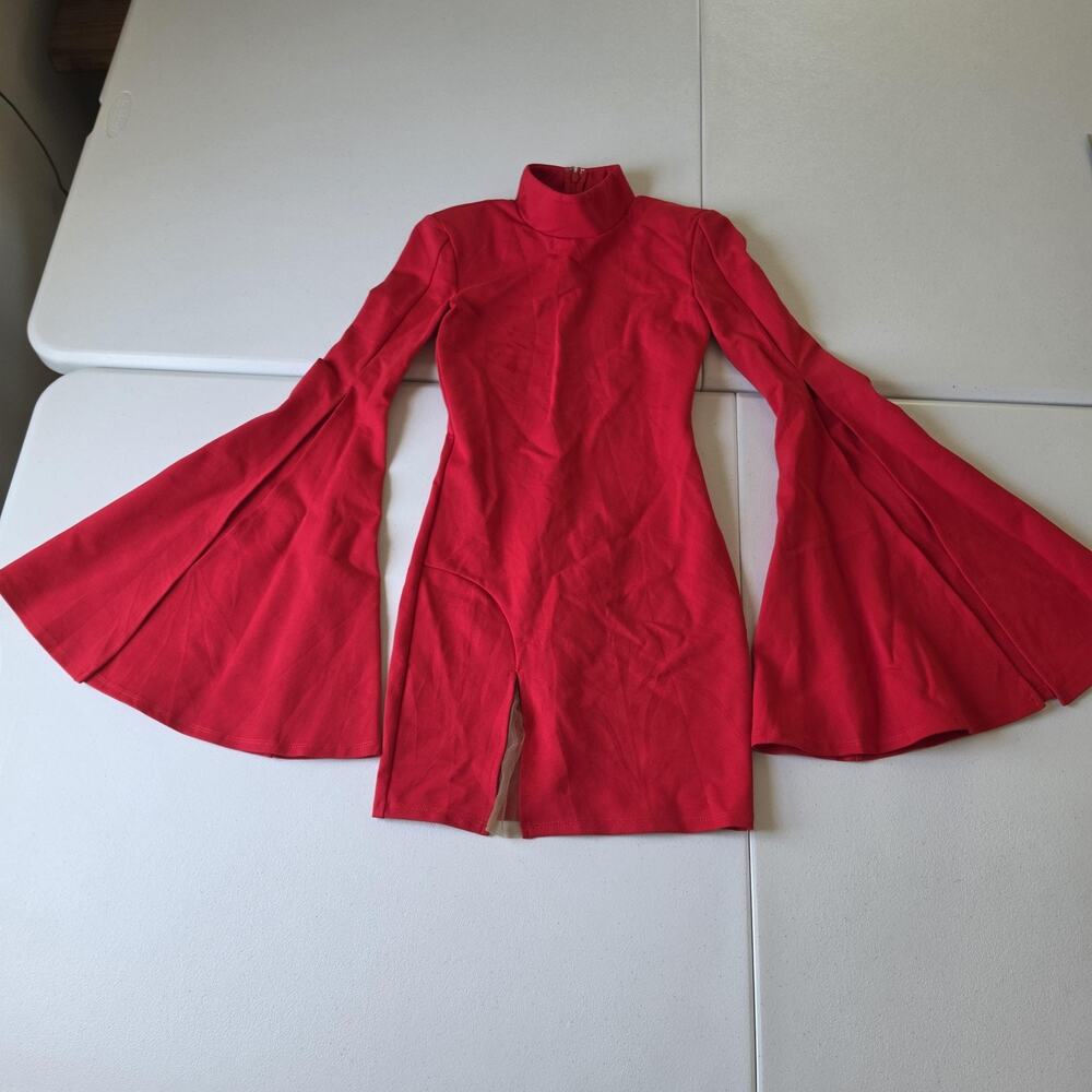 Michael Costello X REVOLVE Dress Womens XXS Red Bell Sleeve Bodycon Mini Party